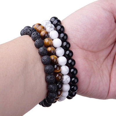 Beaded Bracelet 8Mm Natural Stone Beads Black Onyx Lava Tiger Eye Agate Quartz Healing Energy for Women Men Yoga Chakra Jewelry