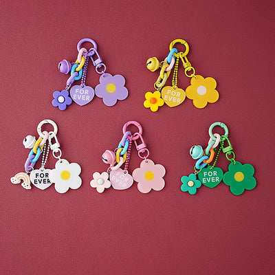 Creative Candy Color Flower Heart Pendant Keychain Cute Small Flower Key Ring Bag Pendant Accessories