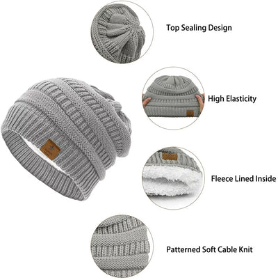 Winter Beanie Hats for Men Women Thick Knit Fleece Beanie Women Men Winter Hat Warm Skiing Beanies Black Mix Colors