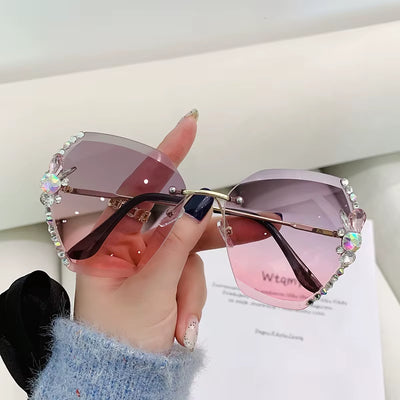 New Decorative Rhinestones Women Sunglasses Women'S Metal Mirror Leg Oval Sun Glasses Summer Fashion Eyewear UV400 Gafas De Sol