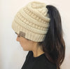 High Bun Ponytail Beanie Hat Chunky Soft Stretch Cable Knit Warm Fuzzy Lined Skull Beanie Acrylic Hats Men and Women