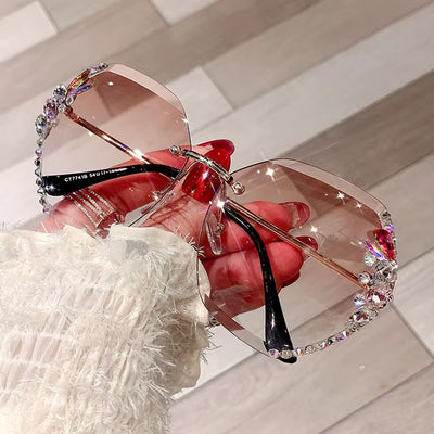 New Decorative Rhinestones Women Sunglasses Women'S Metal Mirror Leg Oval Sun Glasses Summer Fashion Eyewear UV400 Gafas De Sol