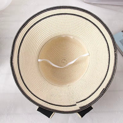 Sun Hat Big Black Bow Summer Hats for Women Foldable Straw Beach Panama Hat Visor Wide Brim Femme Female 2018 New