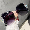 New Decorative Rhinestones Women Sunglasses Women'S Metal Mirror Leg Oval Sun Glasses Summer Fashion Eyewear UV400 Gafas De Sol