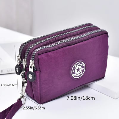 Three-Layer Zipper Short Mobile Phone Bag Fashion Hand Makeup WOMEN'S Bag Portable Change Waterproof Multi-Layer Pocket Bag