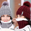 2PCS Winter Warm Knit Hat Set Winter Hat Thick Plush Windproof Cold Casual Warm Hat Scarf