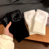 Hello Kitty Half Finger Gloves for Women Fashion Winter Warm Soft Knitting Gloves Casual Cartoon Fingerless Mitten Gifts