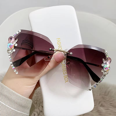 New Decorative Rhinestones Women Sunglasses Women'S Metal Mirror Leg Oval Sun Glasses Summer Fashion Eyewear UV400 Gafas De Sol