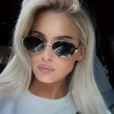 Oval Sunglasses for Women Men Trendy Metal Frame Sun Glasses Classic Shades