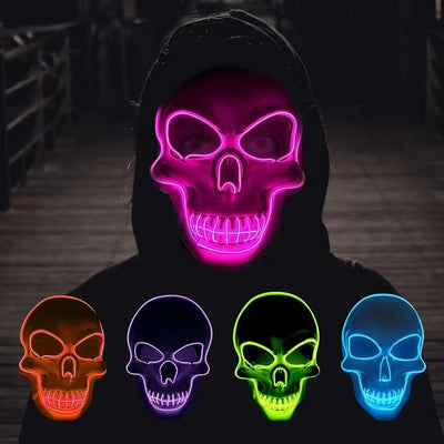 Halloween Festival Parties Costume Supplies Favor LED Light up Scary Mask Spooky Skull Mask Cosplay Skeleton Mask