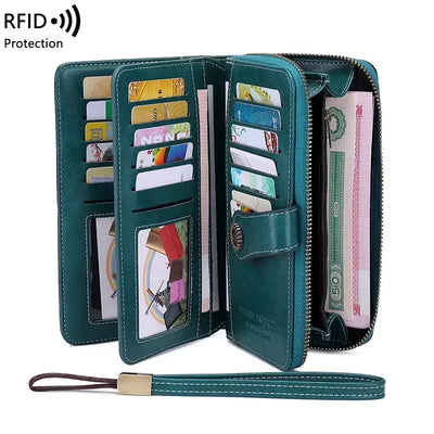 High Quality Women Wallet RFID Anti-Theft Leather Wallets for Woman Long Zipper Large Ladies Clutch Bag Female Purse Card Holder